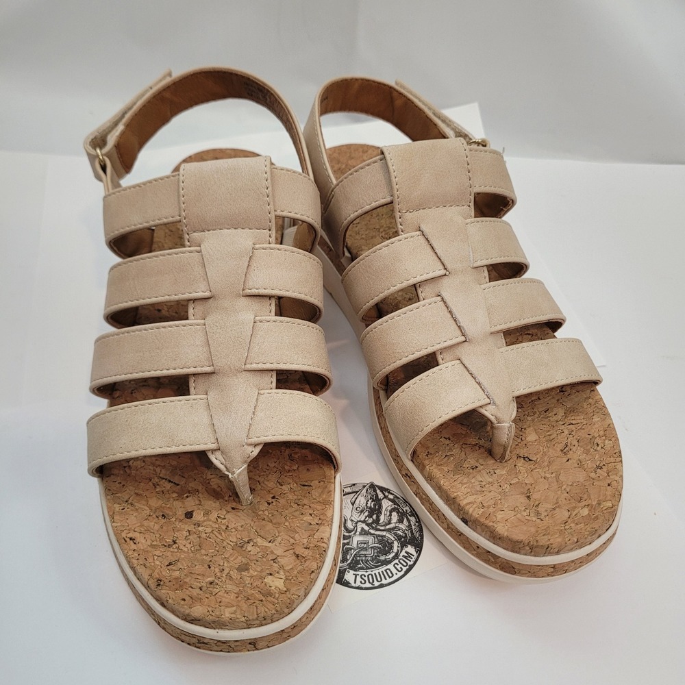 Adrienne Vittadini AV-PEBBLES Sandals Womens 7.5M Beige Cork Platform Sport